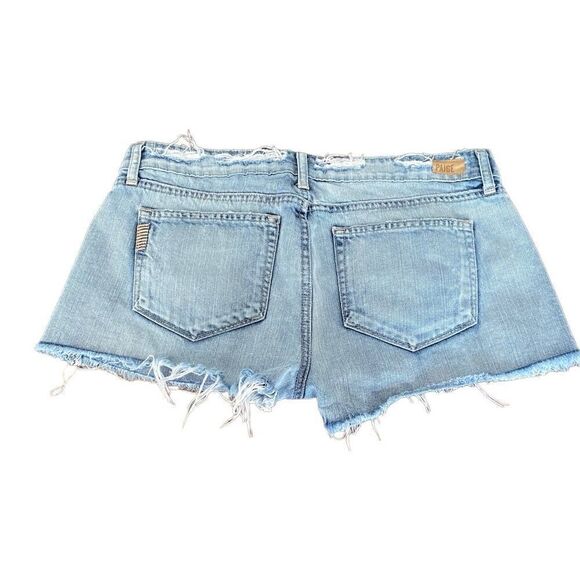 PAIGE Madison Button Front Raw Hem Distressed Shorts Pilot Wash 30 - Picture 3 of 6